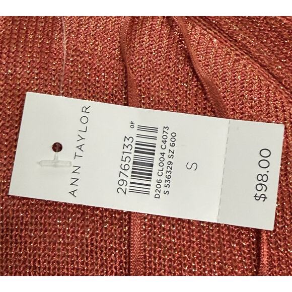 NEW Ann Taylor Orange Cardigan Metallic Sparkle Lightweight Knit Sz Small $98 - Picture 2 of 3